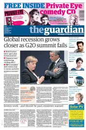 The Guardian (UK) Newspaper Front Page for 5 November 2011