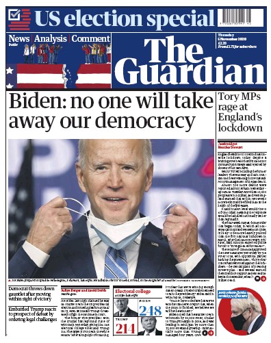 The Guardian Newspaper Front Page (UK) for 5 November 2020