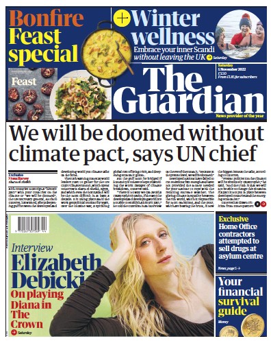 The Guardian Newspaper Front Page (UK) for 5 November 2022
