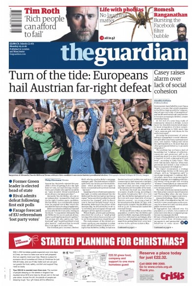 The Guardian Newspaper Front Page (UK) for 5 December 2016