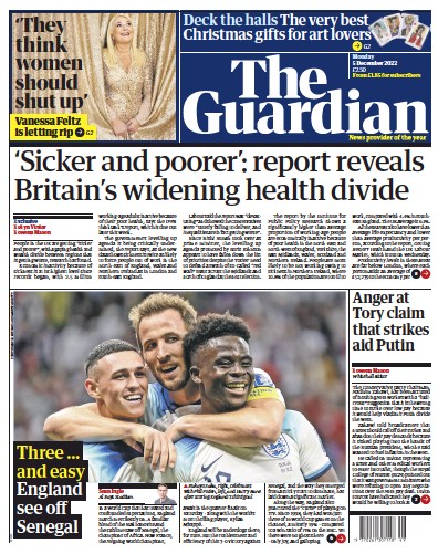 The Guardian Newspaper Front Page (UK) for 5 December 2022