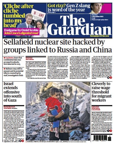 The Guardian Newspaper Front Page (UK) for 5 December 2023
