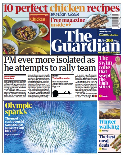The Guardian Newspaper Front Page (UK) for 5 February 2022