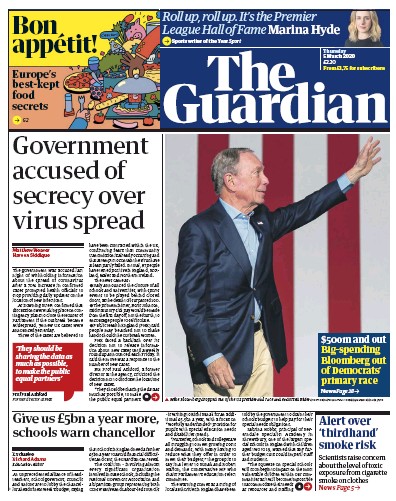 The Guardian Newspaper Front Page (UK) for 5 March 2020