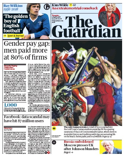 The Guardian Newspaper Front Page (UK) for 5 April 2018