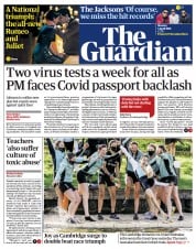 The Guardian (UK) Newspaper Front Page for 5 April 2021