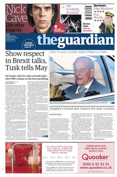 The Guardian Newspaper Front Page (UK) for 5 May 2017