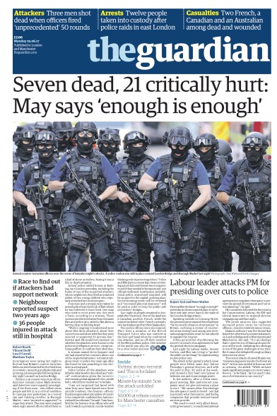 The Guardian Newspaper Front Page (UK) for 5 June 2017