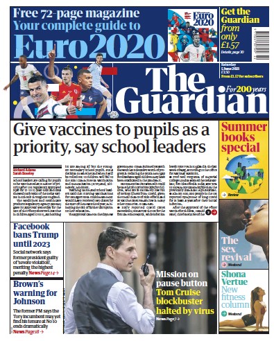 The Guardian Newspaper Front Page (UK) for 5 June 2021