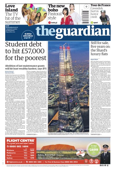 The Guardian Newspaper Front Page (UK) for 5 July 2017