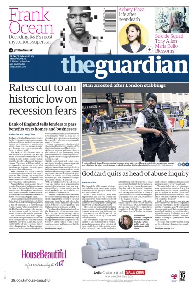 The Guardian Newspaper Front Page (UK) for 5 August 2016