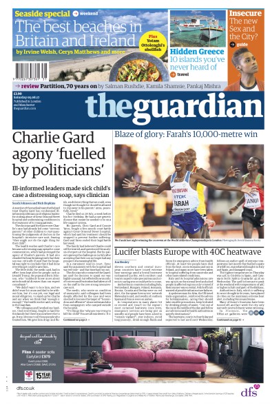 The Guardian Newspaper Front Page (UK) for 5 August 2017