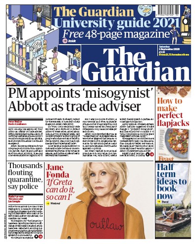 The Guardian Newspaper Front Page (UK) for 5 September 2020