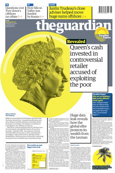 The Guardian Newspaper Front Page (UK) for 6 November 2017