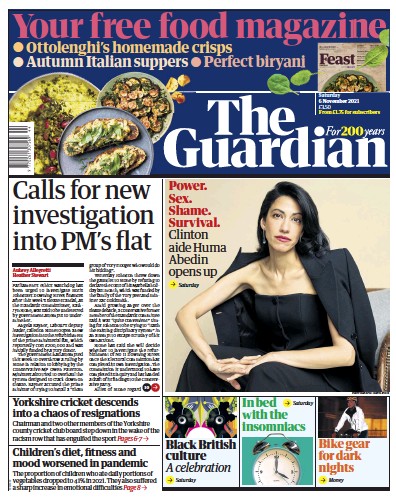 The Guardian Newspaper Front Page (UK) for 6 November 2021