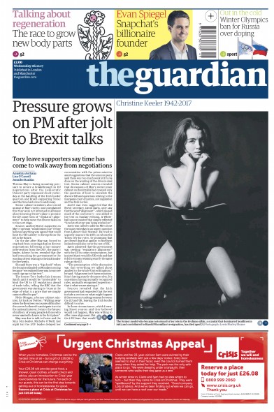 The Guardian Newspaper Front Page (UK) for 6 December 2017