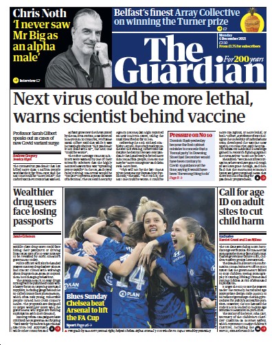 The Guardian Newspaper Front Page (UK) for 6 December 2021