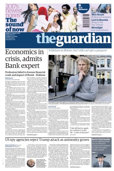 The Guardian Newspaper Front Page (UK) for 6 January 2017