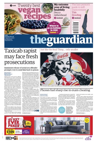 The Guardian Newspaper Front Page (UK) for 6 January 2018