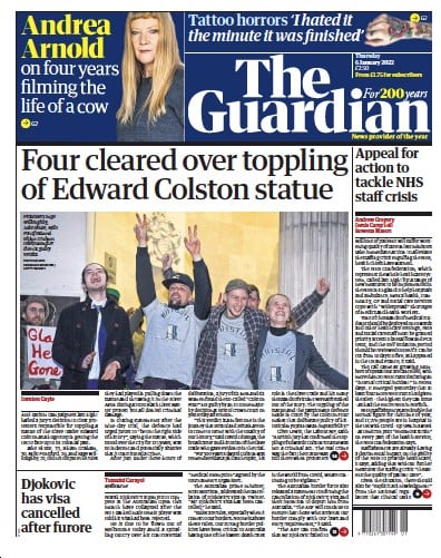 The Guardian Newspaper Front Page (UK) for 6 January 2022