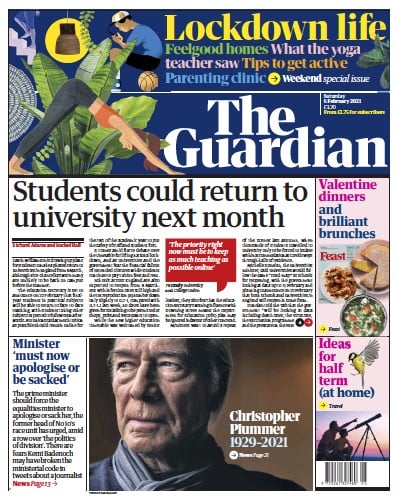The Guardian Newspaper Front Page (UK) for 6 February 2021