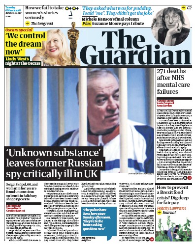 The Guardian Newspaper Front Page (UK) for 6 March 2018