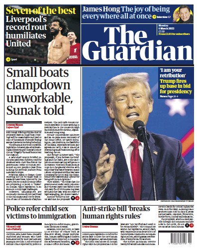 The Guardian Newspaper Front Page (UK) for 6 March 2023