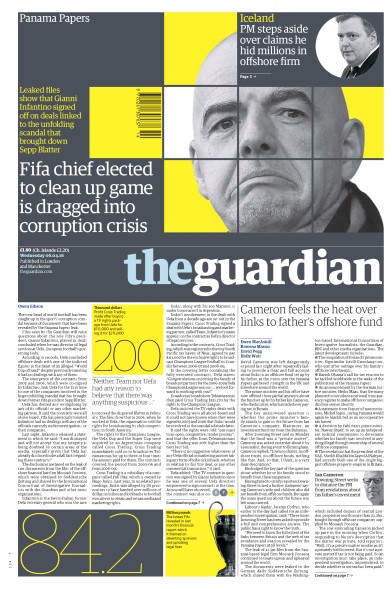 The Guardian Newspaper Front Page (UK) for 6 April 2016