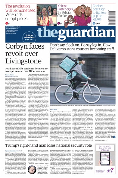 The Guardian Newspaper Front Page (UK) for 6 April 2017