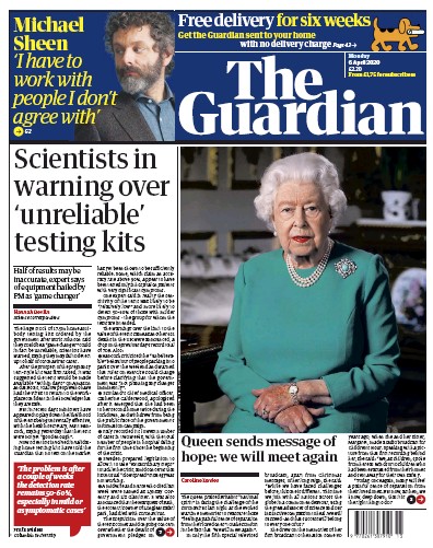 The Guardian Newspaper Front Page (UK) for 6 April 2020