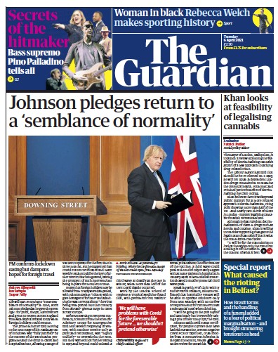 The Guardian Newspaper Front Page (UK) for 6 April 2021