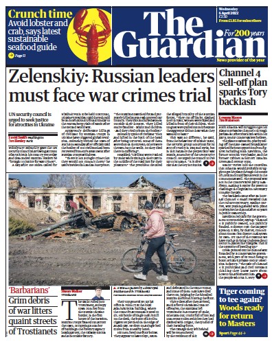 The Guardian Newspaper Front Page (UK) for 6 April 2022