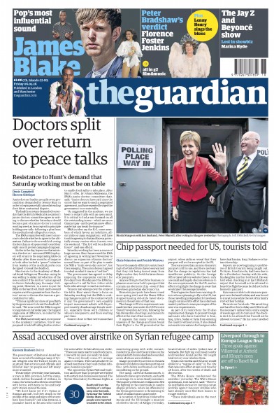 The Guardian Newspaper Front Page (UK) for 6 May 2016