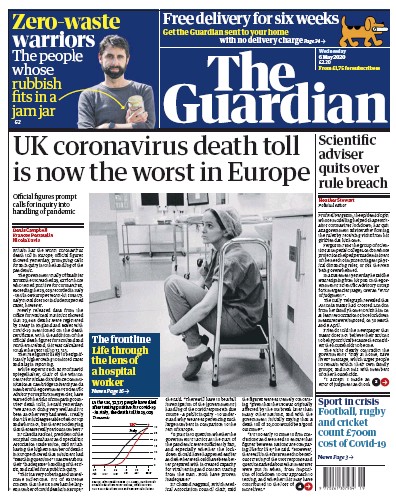 The Guardian Newspaper Front Page (UK) for 6 May 2020
