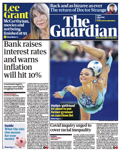 The Guardian Newspaper Front Page (UK) for 6 May 2022