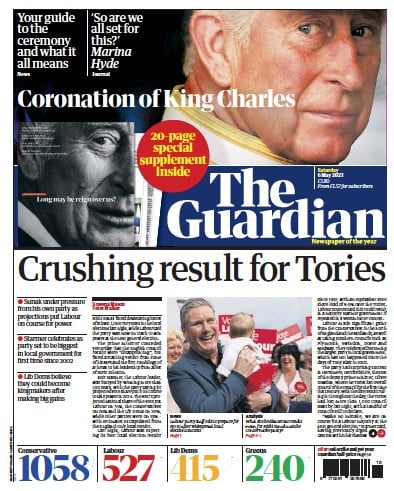 The Guardian Newspaper Front Page (UK) for 6 May 2023