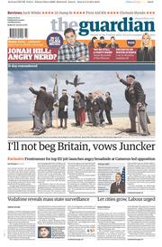 The Guardian Newspaper Front Page (UK) for 6 June 2014