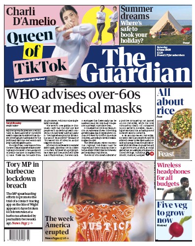 The Guardian Newspaper Front Page (UK) for 6 June 2020