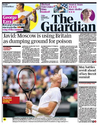 The Guardian Newspaper Front Page (UK) for 6 July 2018
