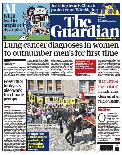 The Guardian Newspaper Front Page (UK) for 6 July 2023