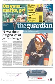 The Guardian (UK) Newspaper Front Page for 6 August 2016