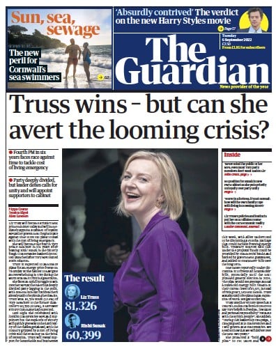 The Guardian Newspaper Front Page (UK) for 6 September 2022