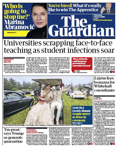 The Guardian Newspaper Front Page (UK) for 7 October 2020