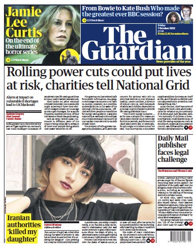 The Guardian Newspaper Front Page (UK) for 7 October 2022
