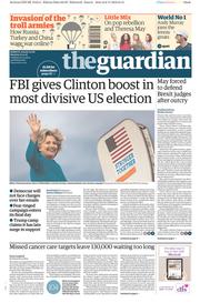 The Guardian (UK) Newspaper Front Page for 7 November 2016