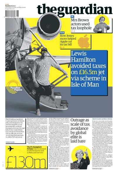 The Guardian Newspaper Front Page (UK) for 7 November 2017