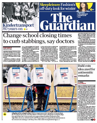 The Guardian Newspaper Front Page (UK) for 7 November 2018
