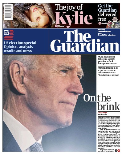 The Guardian Newspaper Front Page (UK) for 7 November 2020