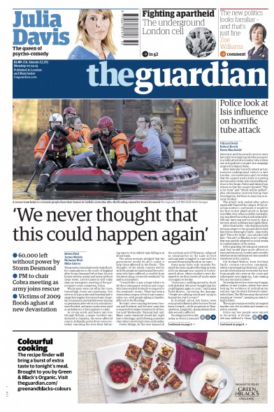The Guardian Newspaper Front Page (UK) for 7 December 2015