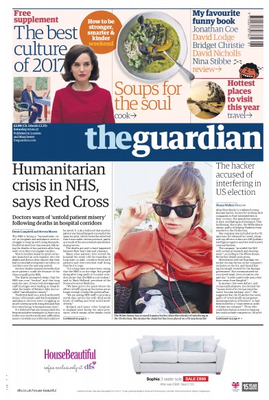The Guardian Newspaper Front Page (UK) for 7 January 2017